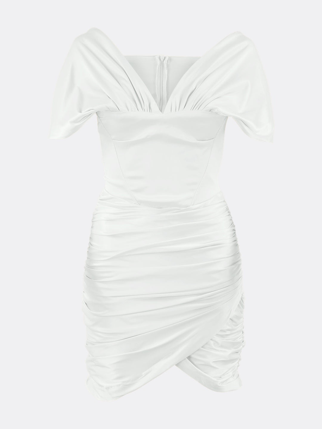 Asymmetric Bodycon Mini Draped Dress with V-neck White Ghost | Jolovies