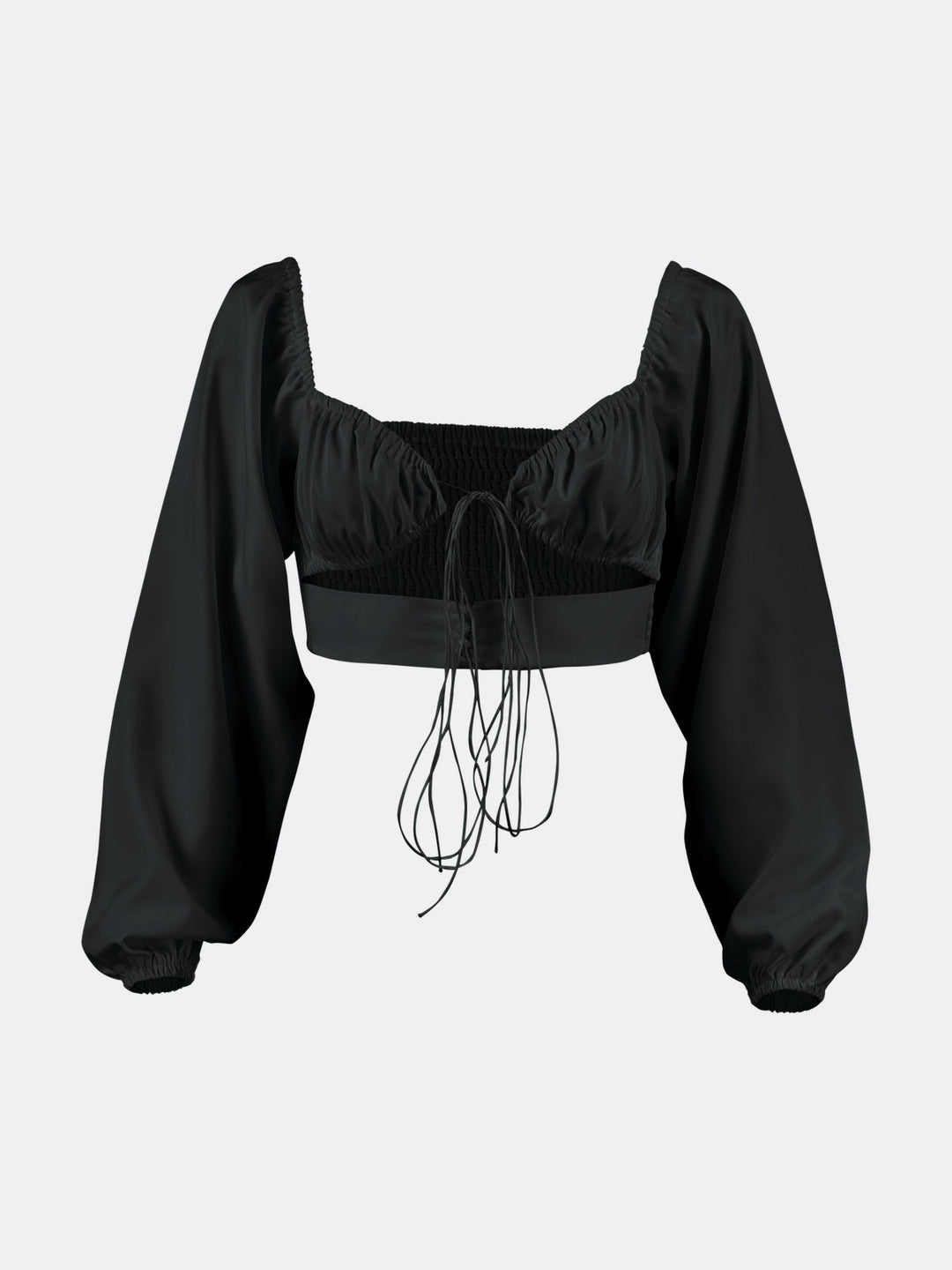 Asymmetric Long Sleeve Cropped Blouse with Cut Out Detail Black Ghost | Jolovies