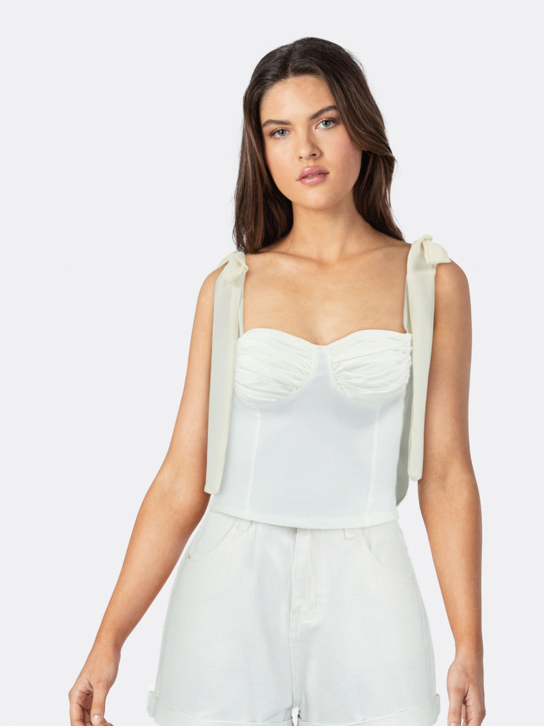 Bustier Top with Tie Straps White Front Close
