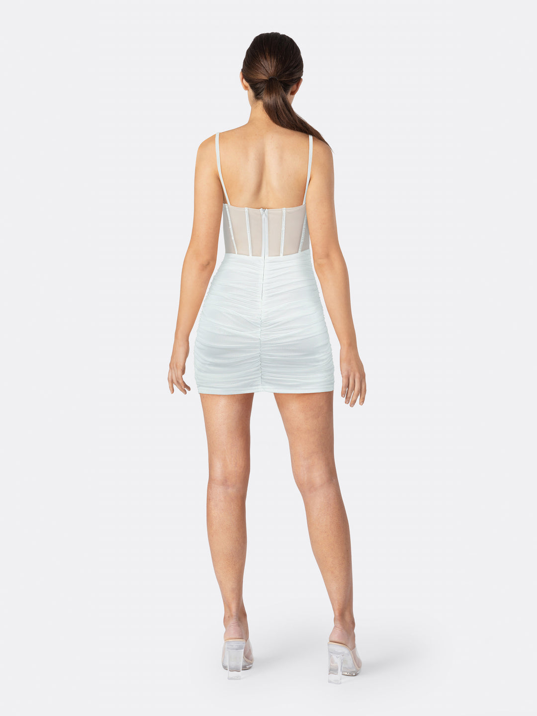 Corset-style Transparent Bodycon Bandage Mini Dress White Back | Jolovies
