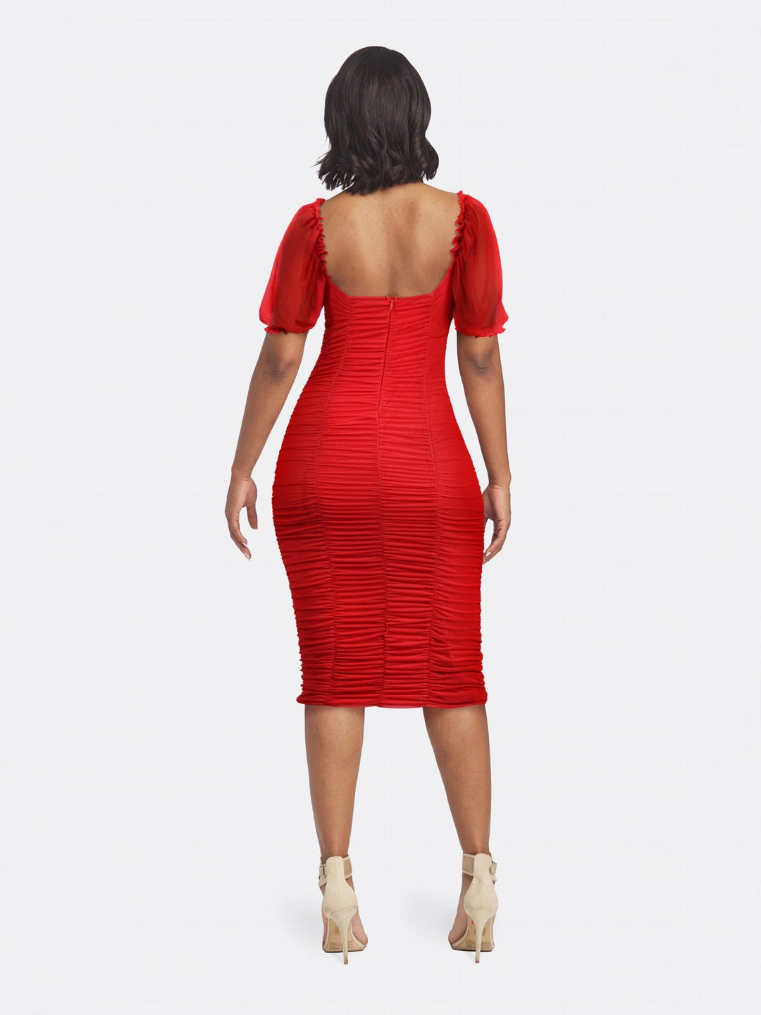 Elegant Long Lace Dress Red Back
