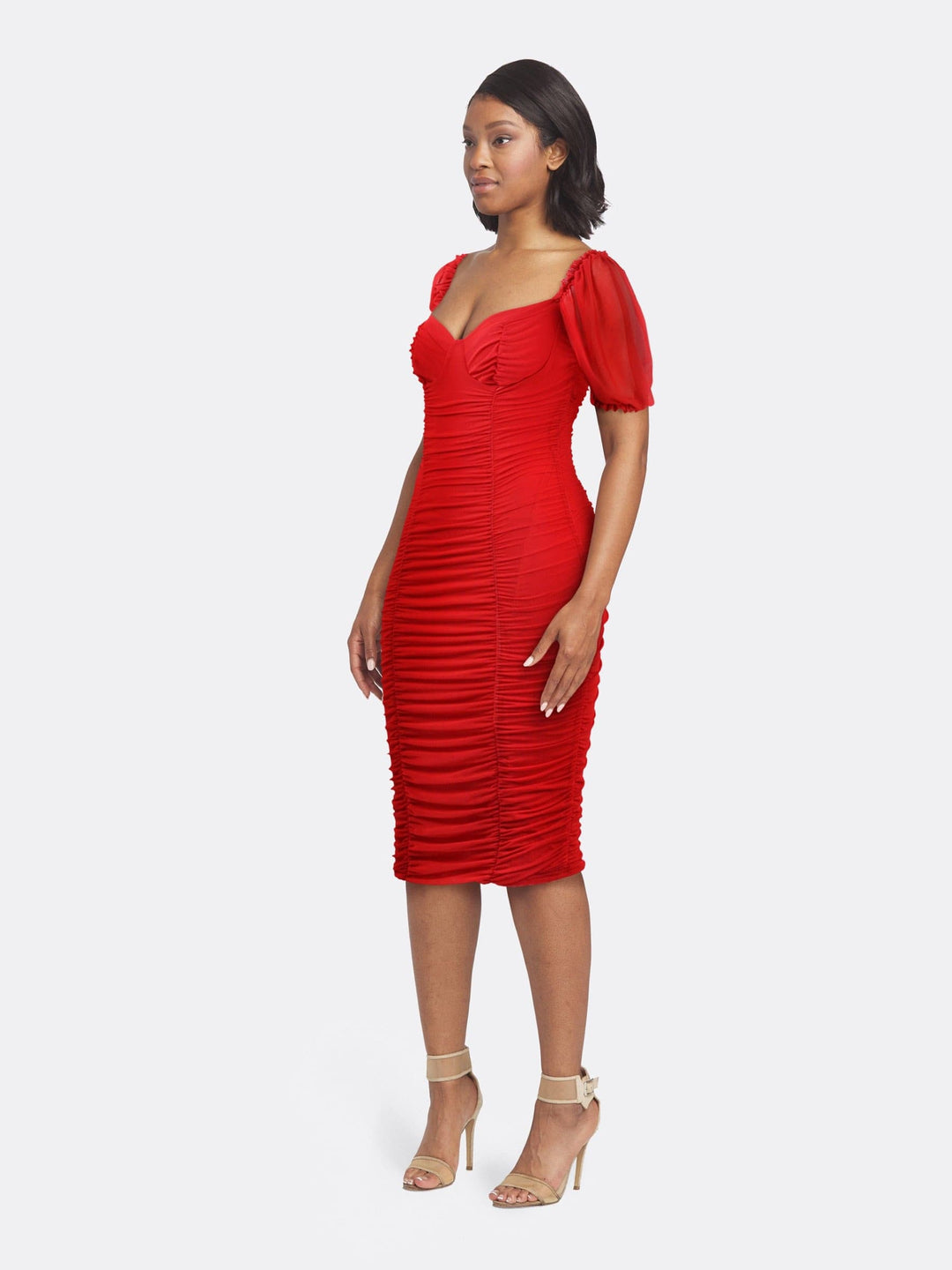 Elegant Long Lace Dress Red Side