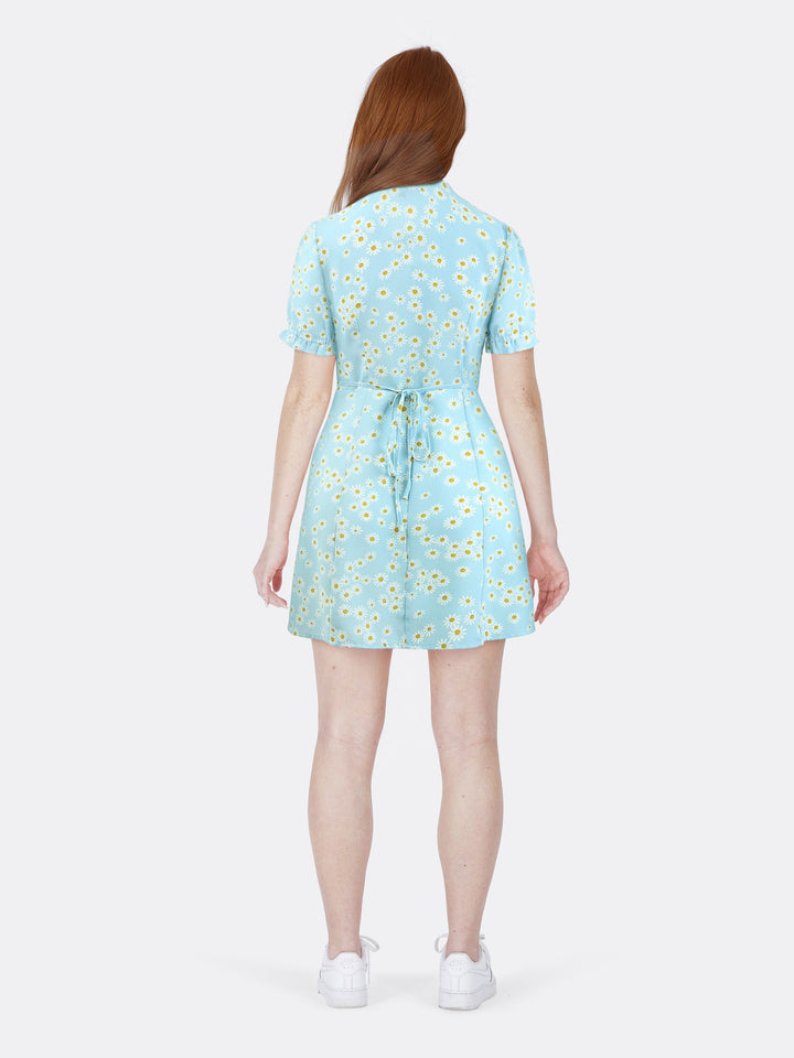 Floral Print Short Dress with V-neck Back