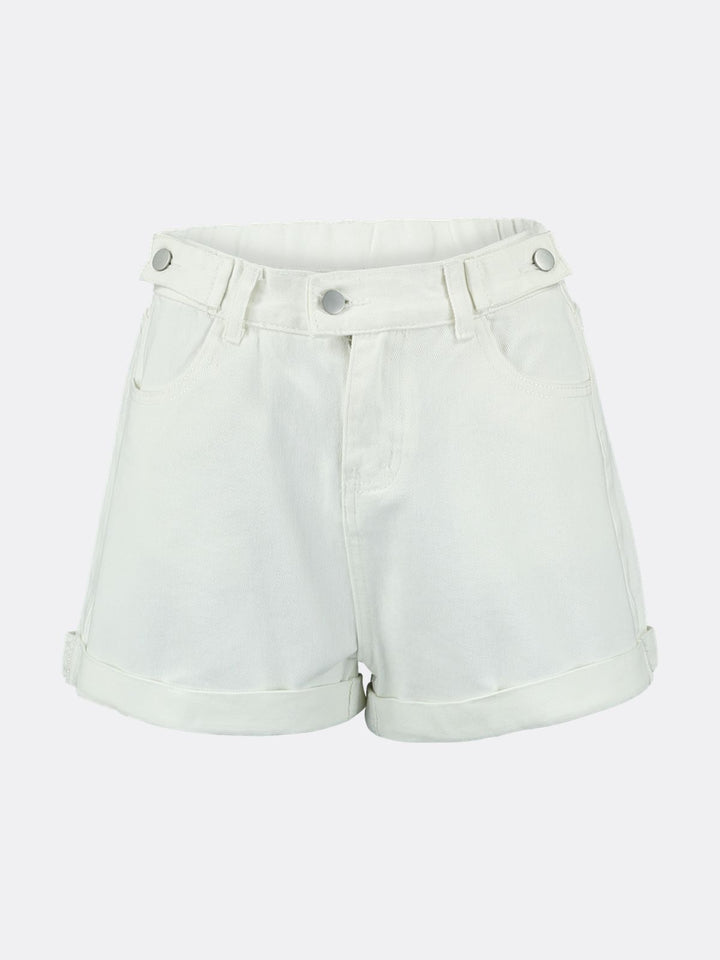 High-Rise Mom Fit Denim Shorts with Pockets White Ghost