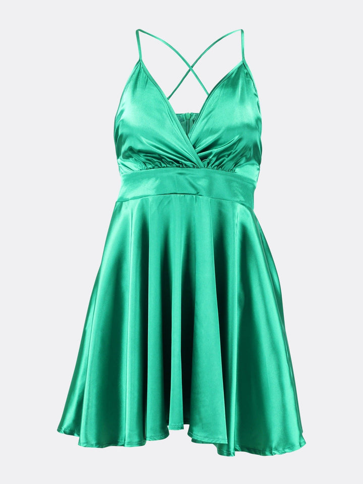 Strappy Satin Mini Dress Emerald Green Ghost