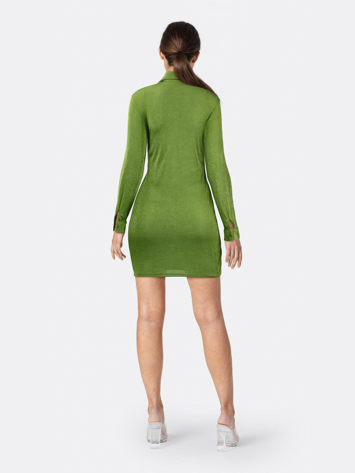 Lapel Woven Dress Single Breasted Long Sleeve Green Back | Jolovies