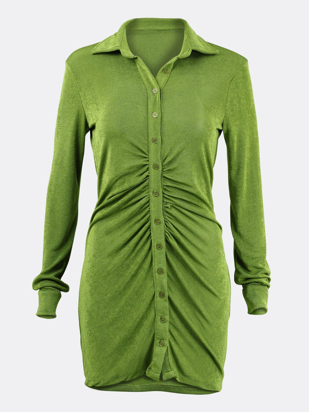 Lapel Woven Dress Single Breasted Long Sleeve Green Ghost | Jolovies