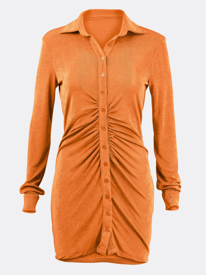 Lapel Woven Dress Single Breasted Long Sleeve Orange Ghost | Jolovies