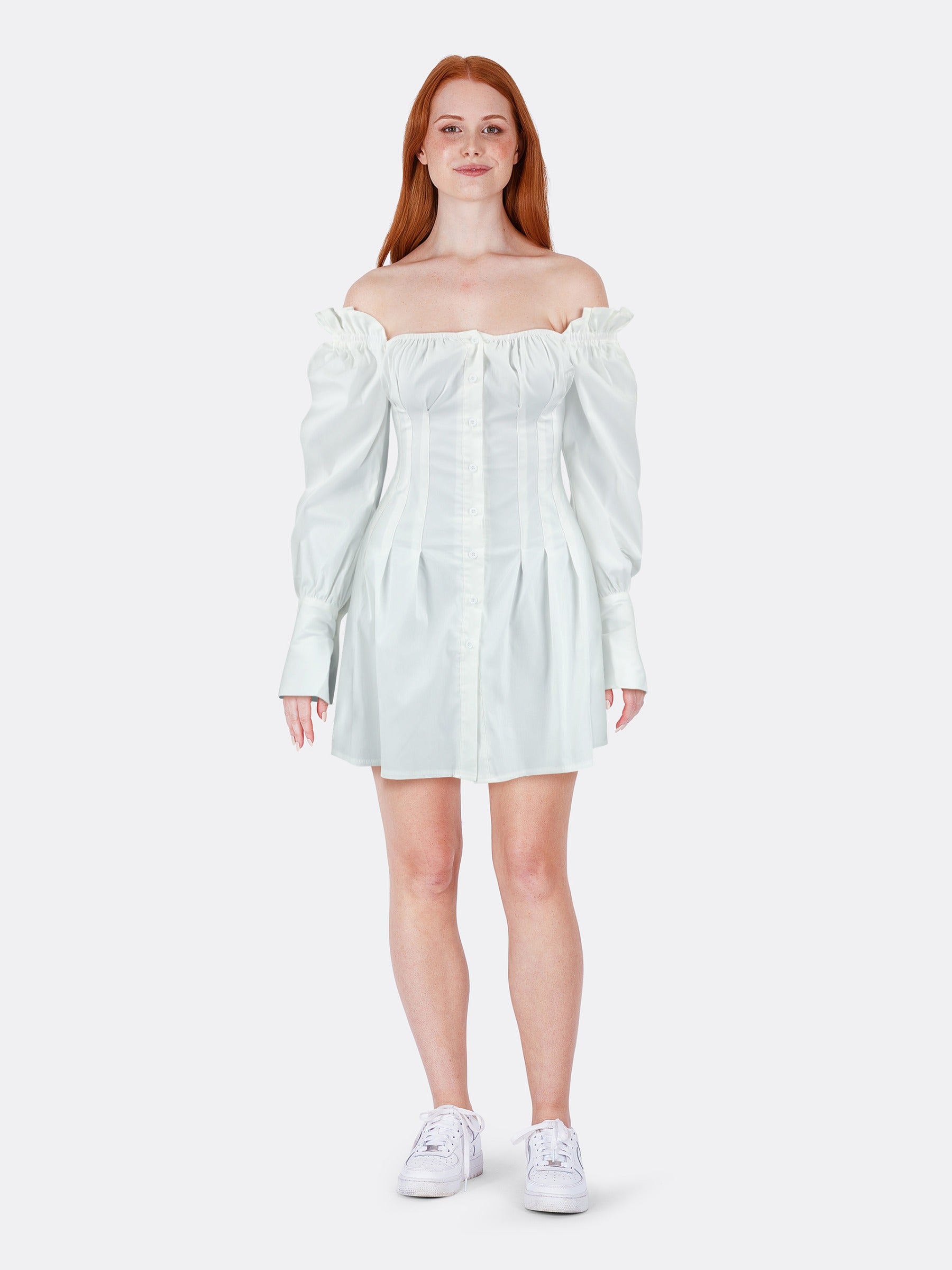 White off the shoulder shirt clearance dress