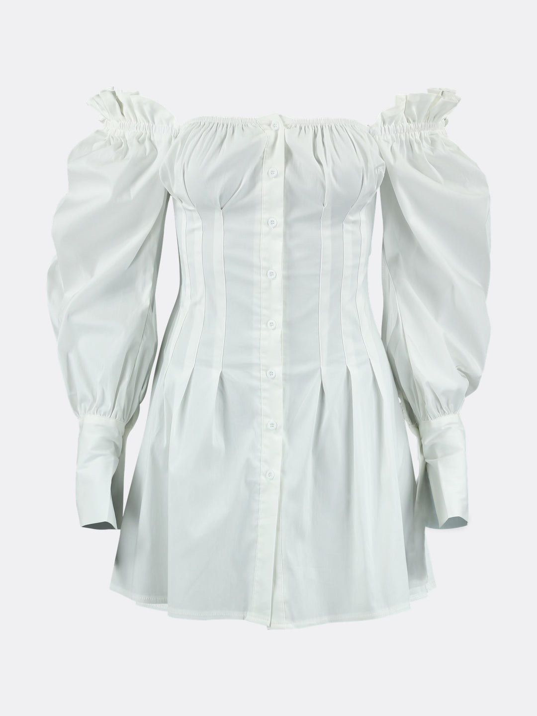 shirt off the shoulder dress Long Sleeve Off Shoulder Shirt Dress with Ruffle White