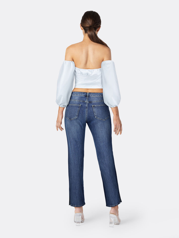 Low-Cut Crop Top Shirt Blouse with Corset-Style White Back