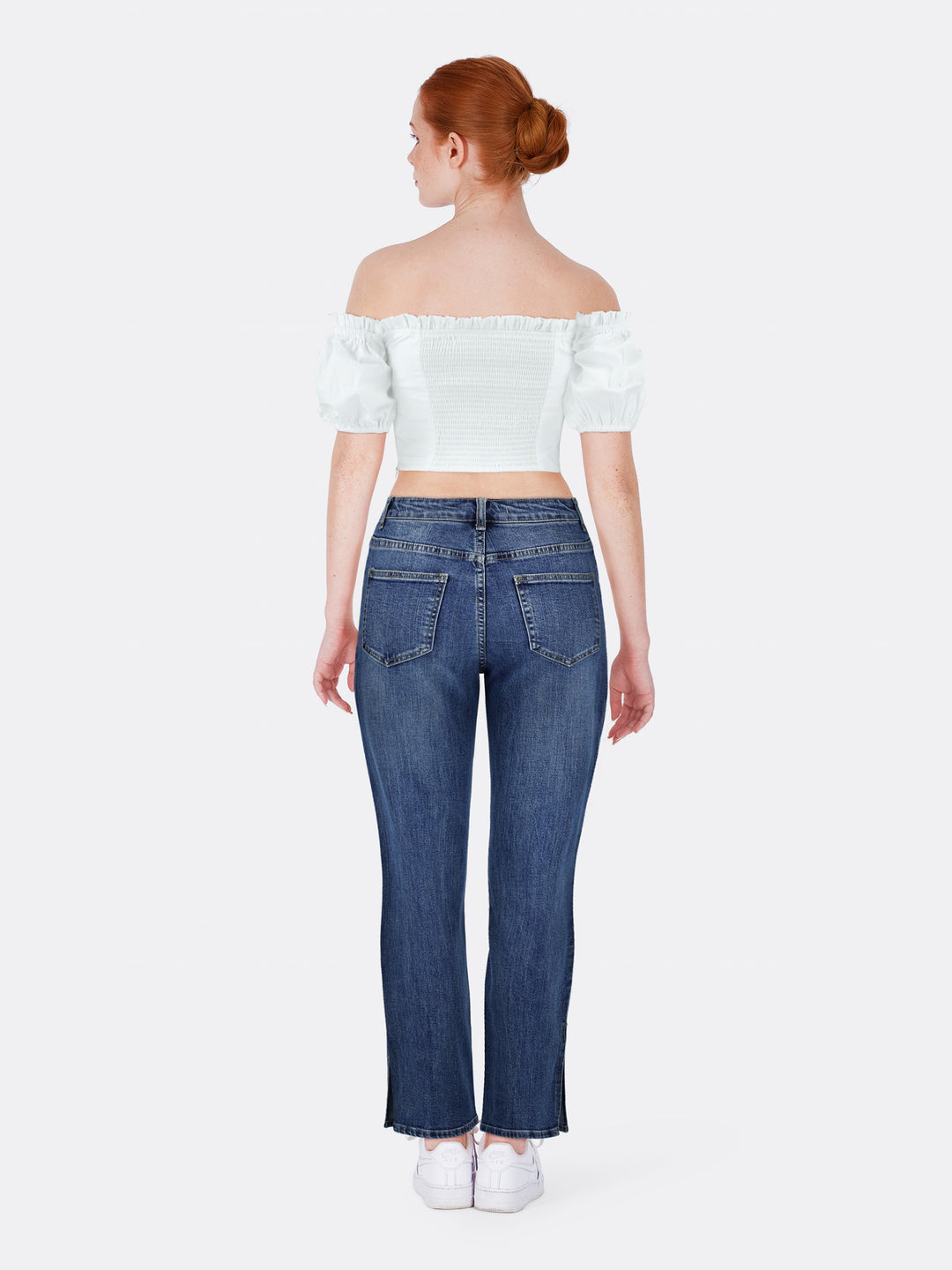 Off Shoulder Crop Top with Gathered Detail White Back