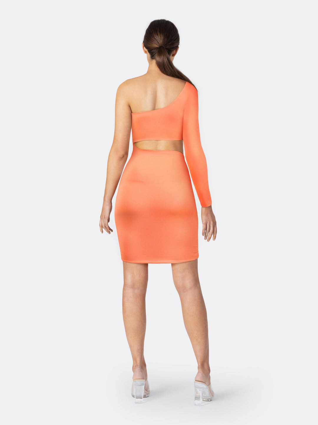 One Shoulder Asymmetric Mini Dress with Cut-Out Detail Orange Back
