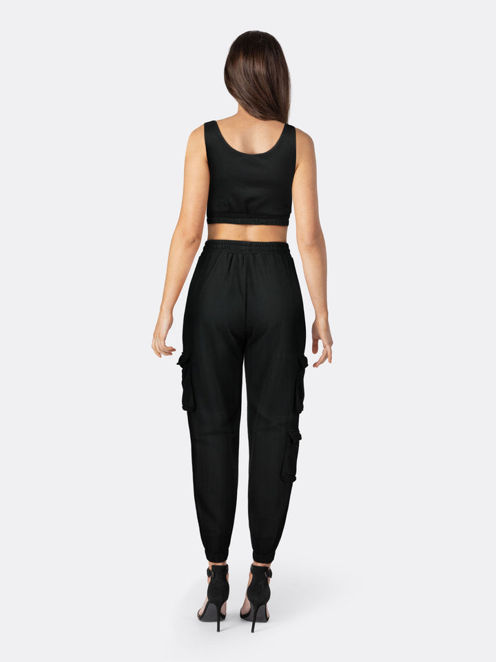 Pack of Joggers with Pockets and Crop Top Black Back | Jolovies