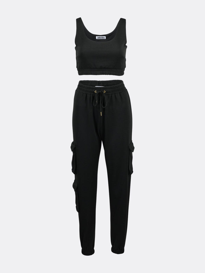 Pack of Joggers with Pockets and Crop Top Black Ghost | Jolovies