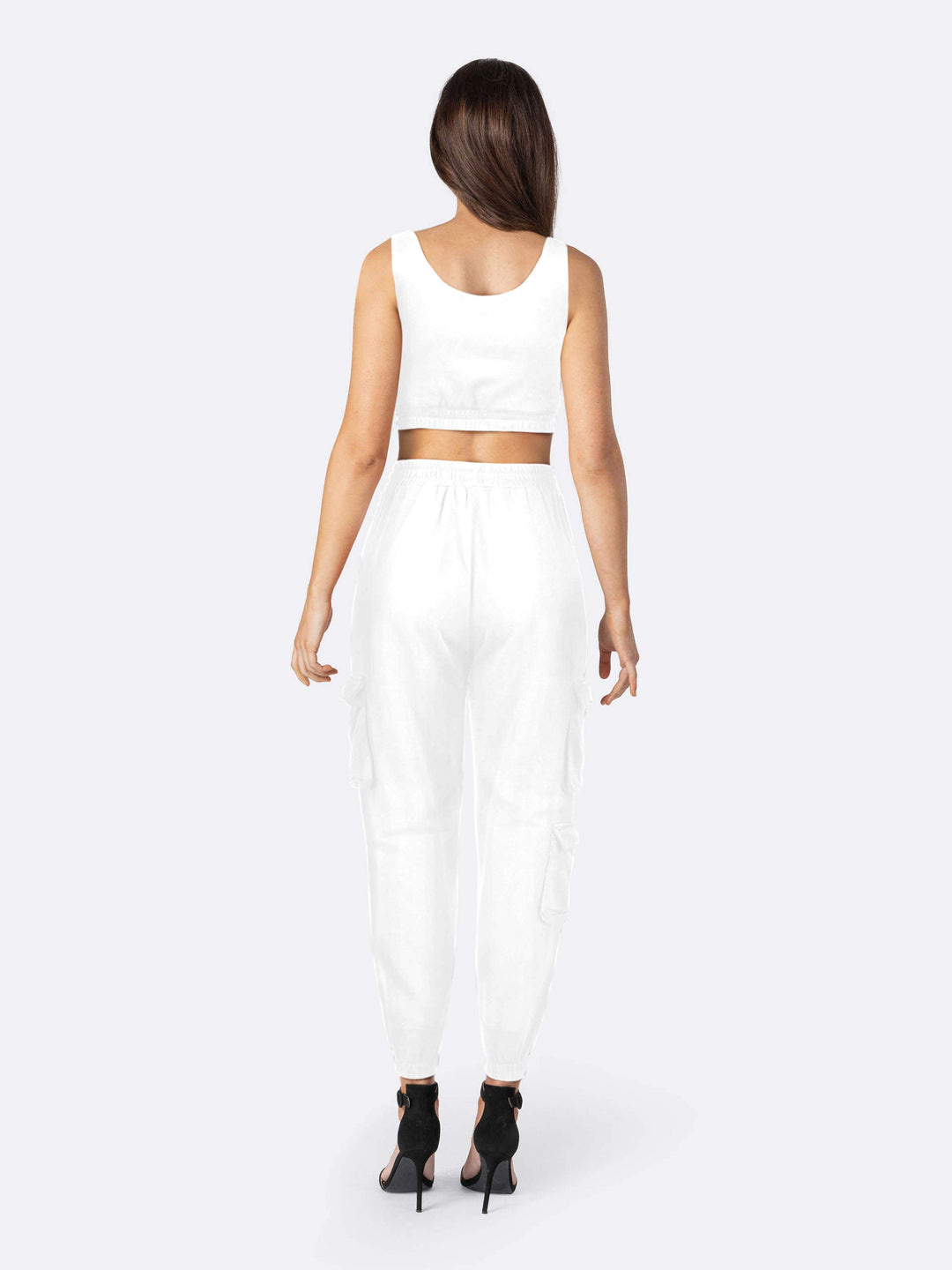 Pack of Joggers with Pockets and Crop Top White Back | Jolovies