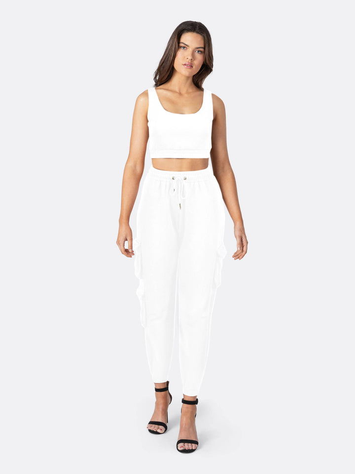 Pack of Joggers with Pockets and Crop Top White Front | Jolovies