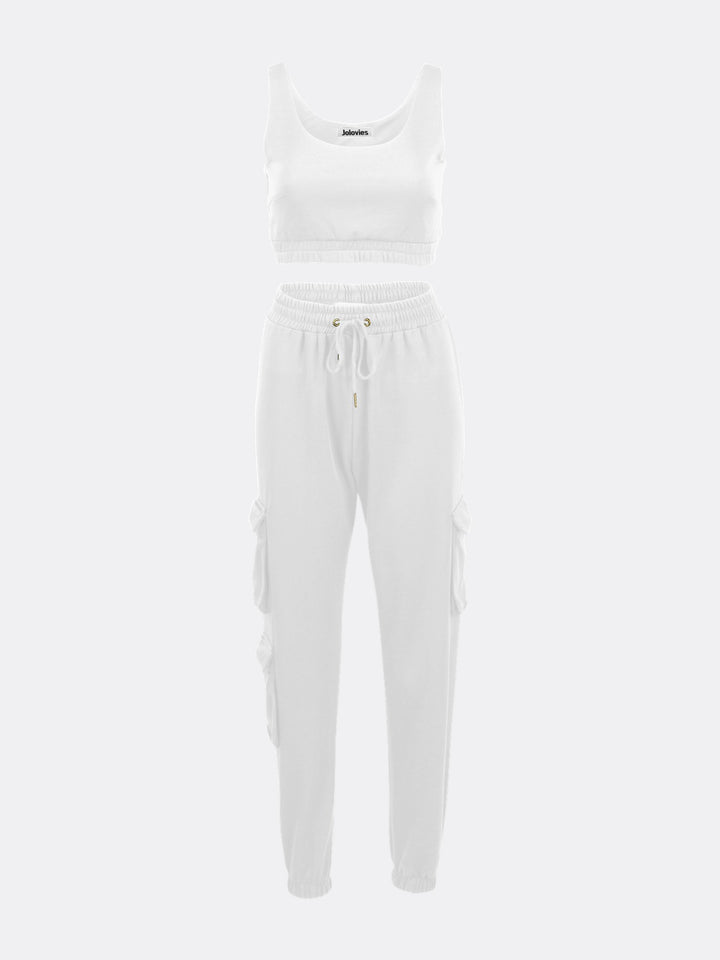 Pack of Joggers with Pockets and Crop Top White Ghost | Jolovies