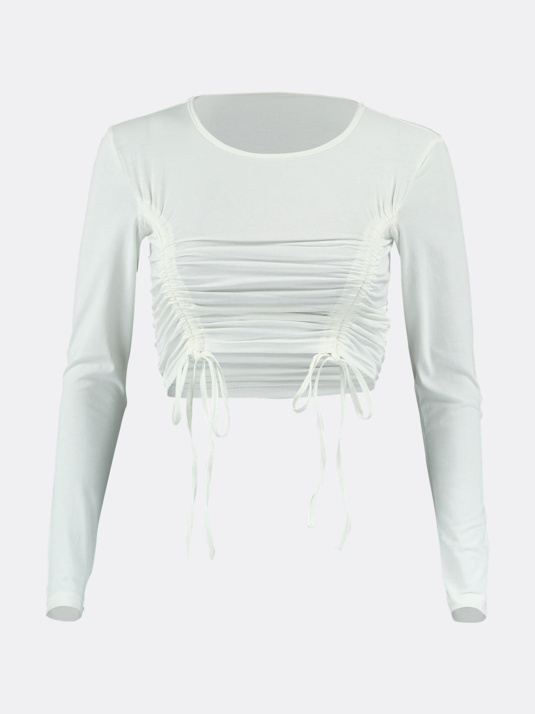 Round Neckline Long Sleeve Blouse with Adjustable Gathered Details White Ghost