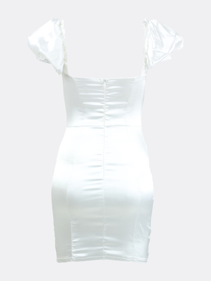 Satin Mini Dress with Short Sleeve White Ghost Transparent