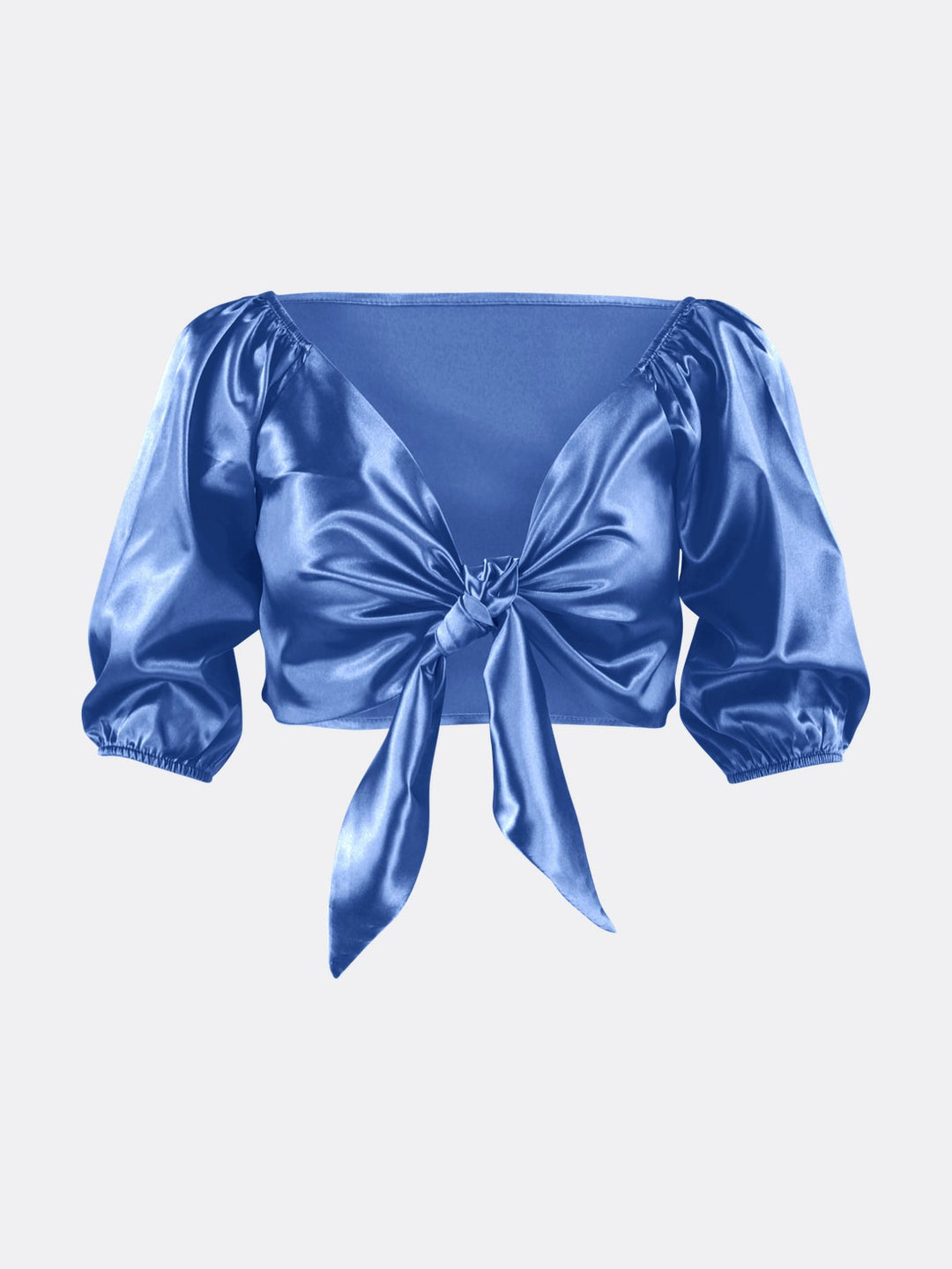Satin Strapless Medium Sleeve Shirt with Knot Blue Ghost | Jolovies
