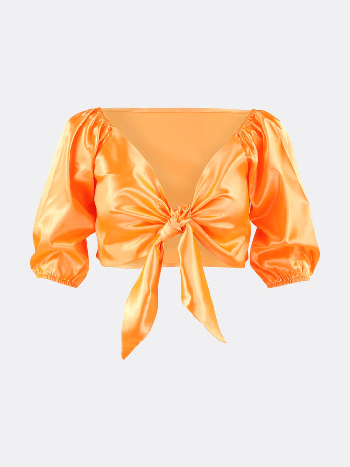 Satin Strapless Medium Sleeve Shirt with Knot Orange Ghost | Jolovies