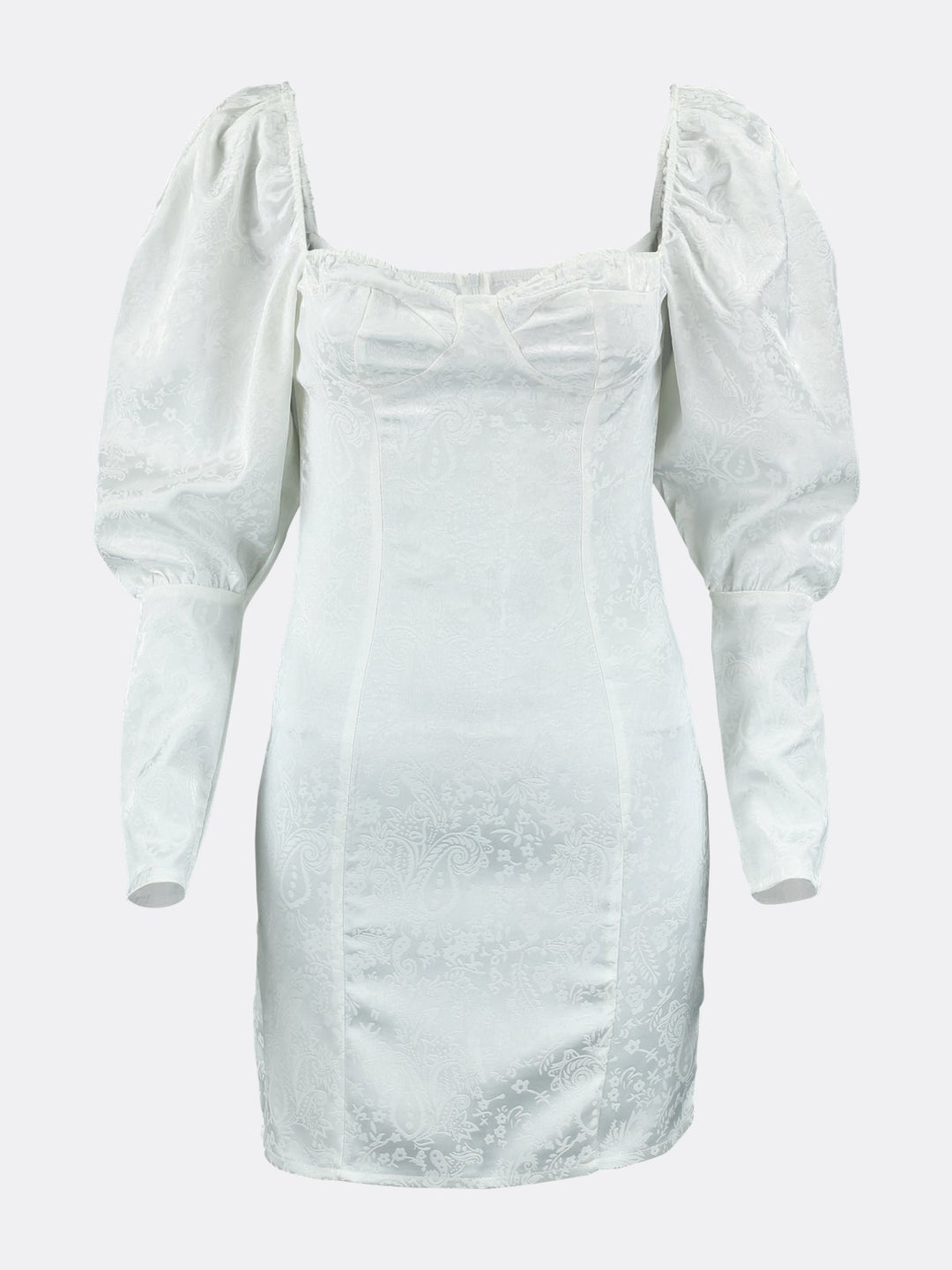 Short Elegant Satin Dress with Gigot Sleeve White Ghost