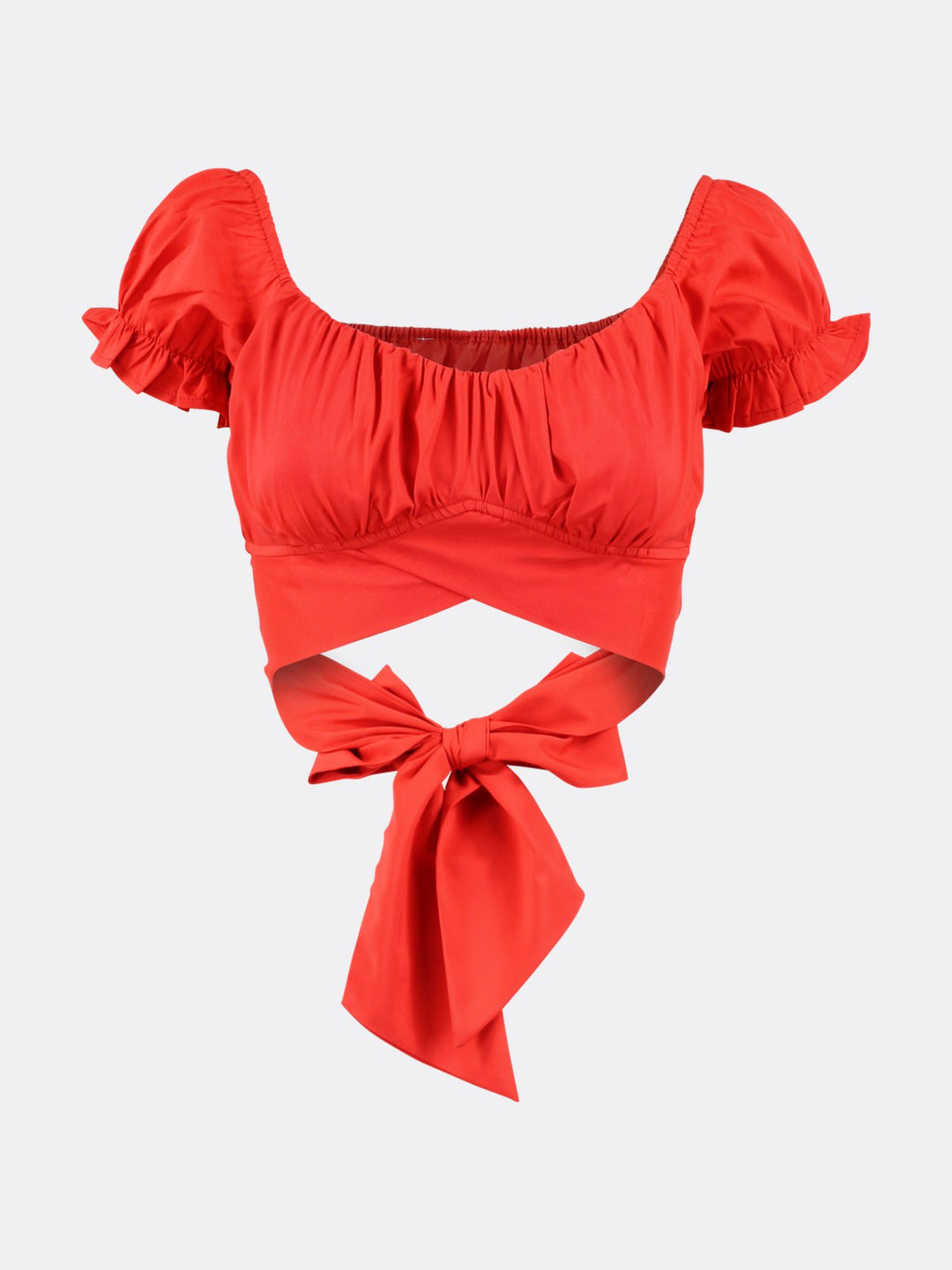 Short Sleeve Crop Top with Backless Tie Red Ghost