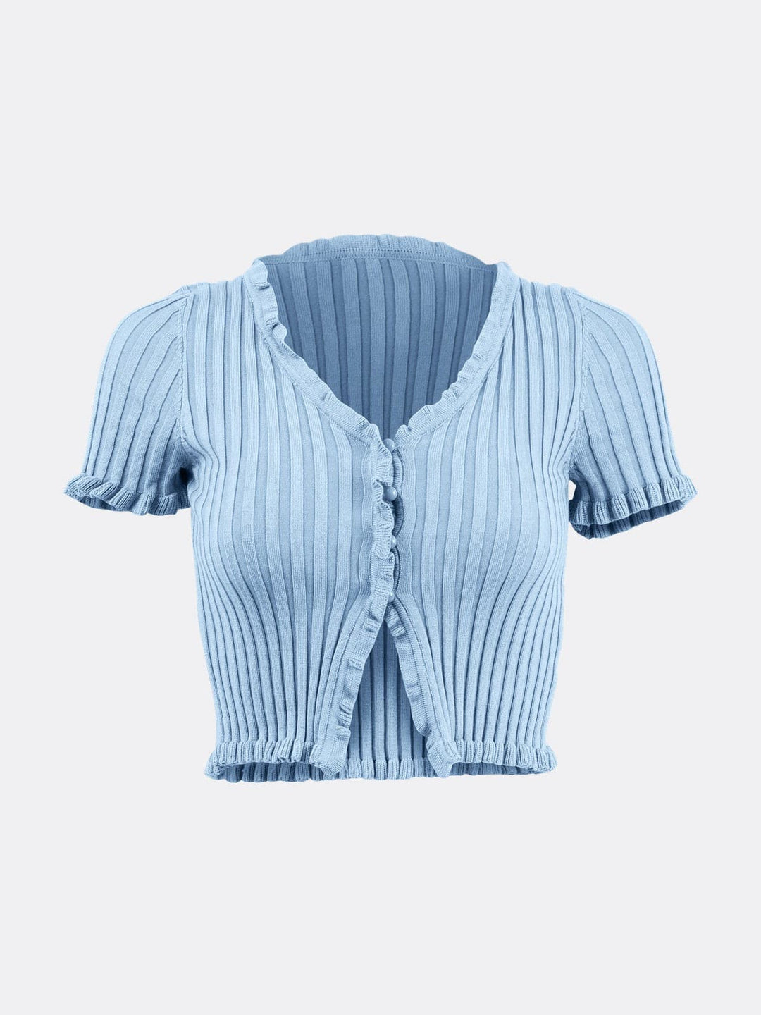 Short Sleeve V-neck Cardigan Sweater Blue Ghost | Jolovies
