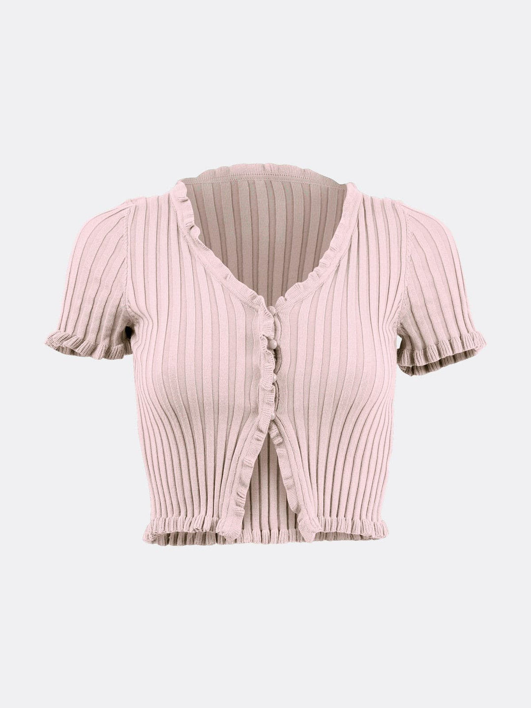 Short Sleeve V-neck Cardigan Sweater Pink Ghost | Jolovies