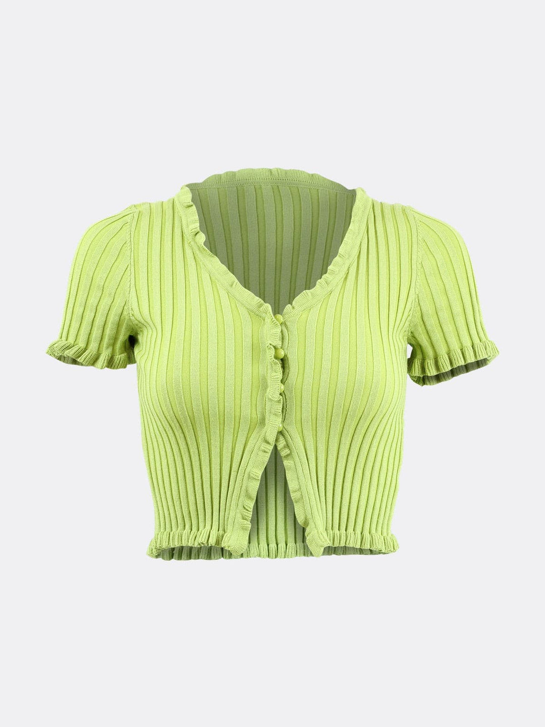 Short Sleeve V-neck Cardigan Sweater Green Ghost | Jolovies