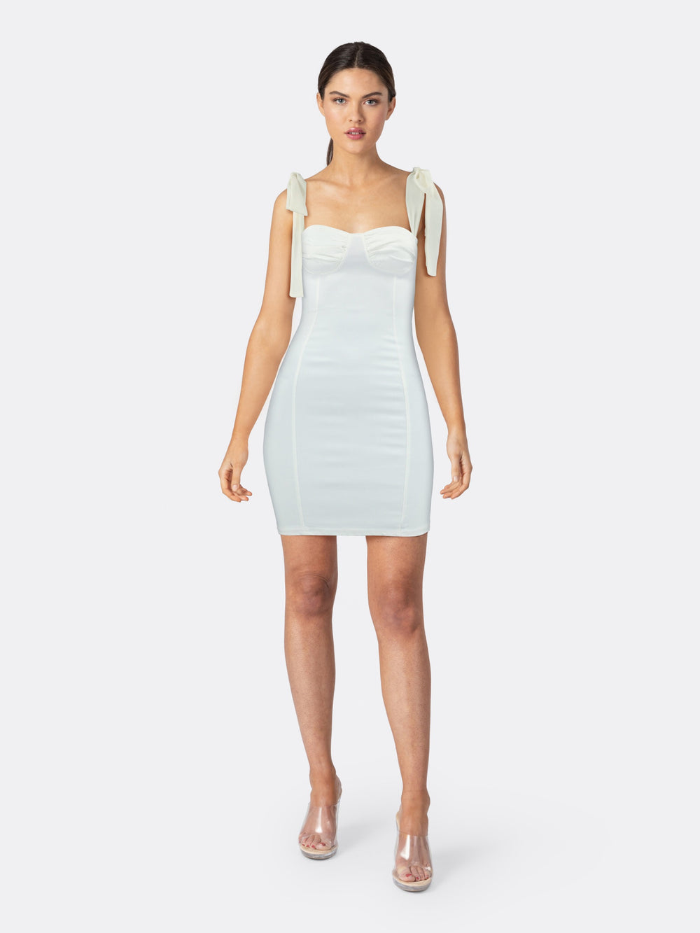 Skinny Short Dress with Tie Straps White Front