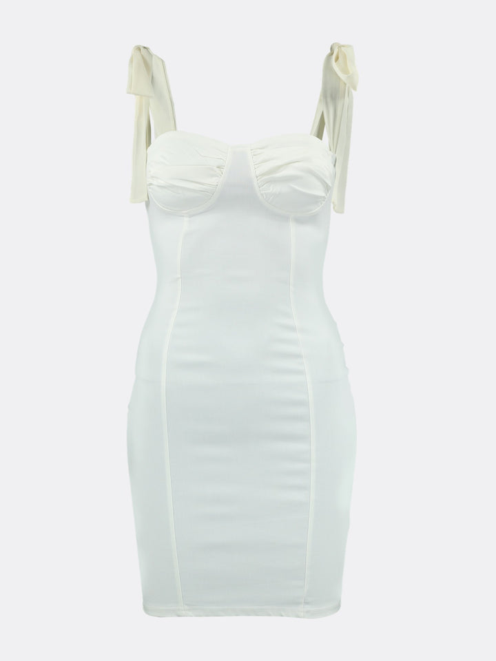 Skinny Short Dress with Tie Straps White Ghost