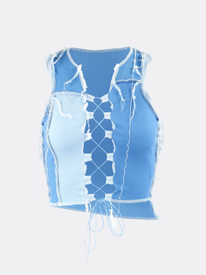Sleeveless Lace Up Top Blue Ghost
