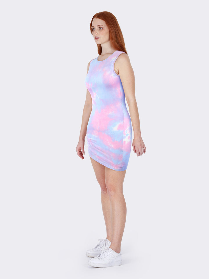 Sleeveless Pleated Asymmetric Bodycon Mini Dress Side