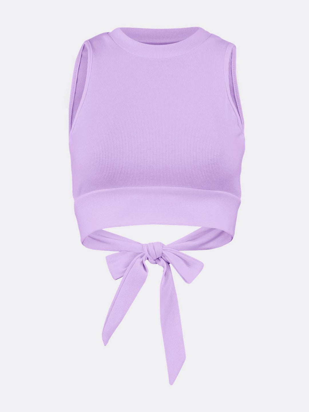 Sleeveless Round Neck Top with Backless Cross Tie Purple Purple Ghost | Jolovies