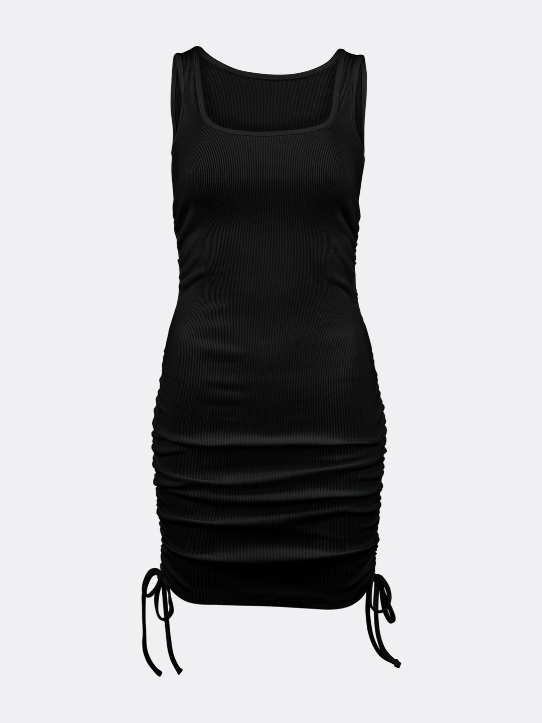 Sleeveless Square Collar Short Dress Featuring Adjustable Draping Black Ghost | Jolovies
