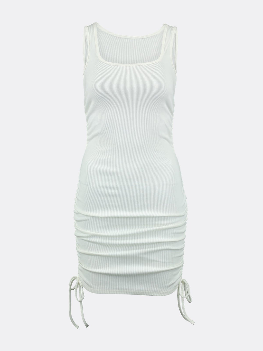 Sleeveless Square Collar Short Dress Featuring Adjustable Draping White Ghost | Jolovies