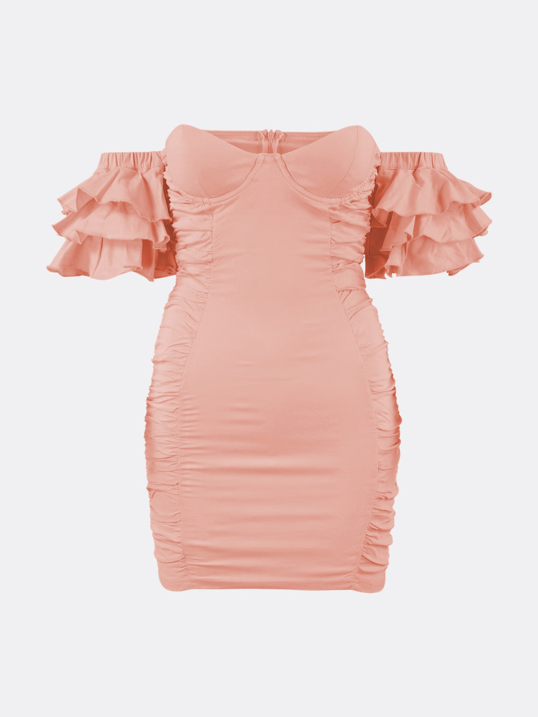 Strapless Mini Elastic Bodycon Dress with Sleeve Pleat Pink Ghost