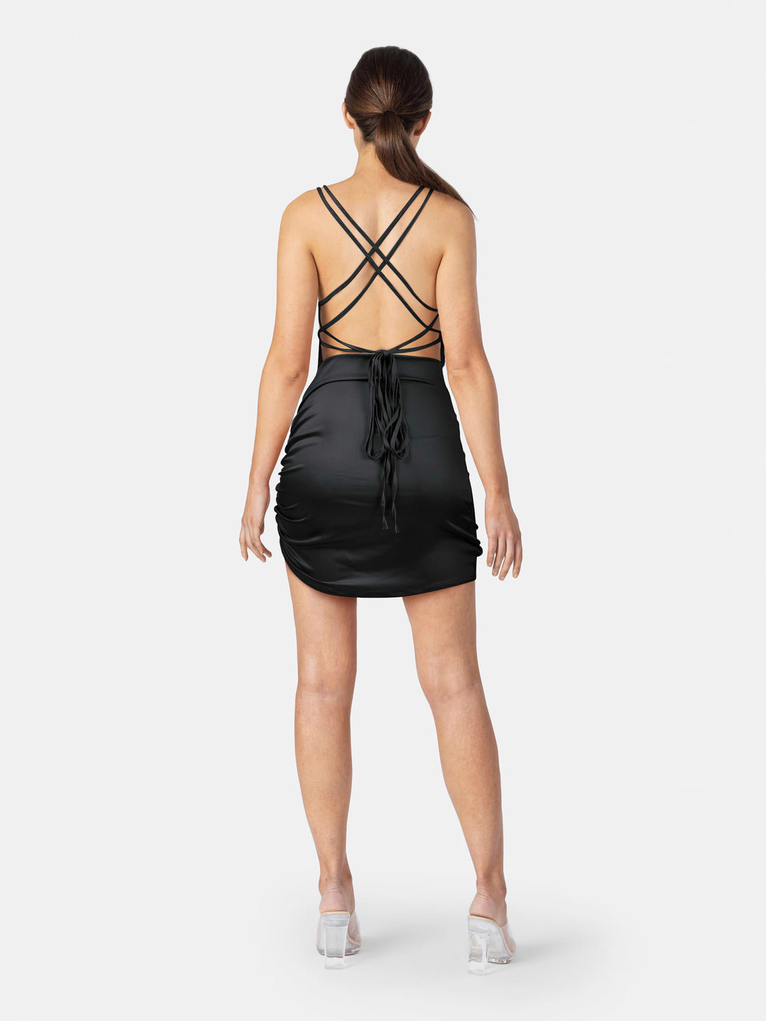 Strappy Mini Dress with Criss-Cross Back Black Back | Jolovies
