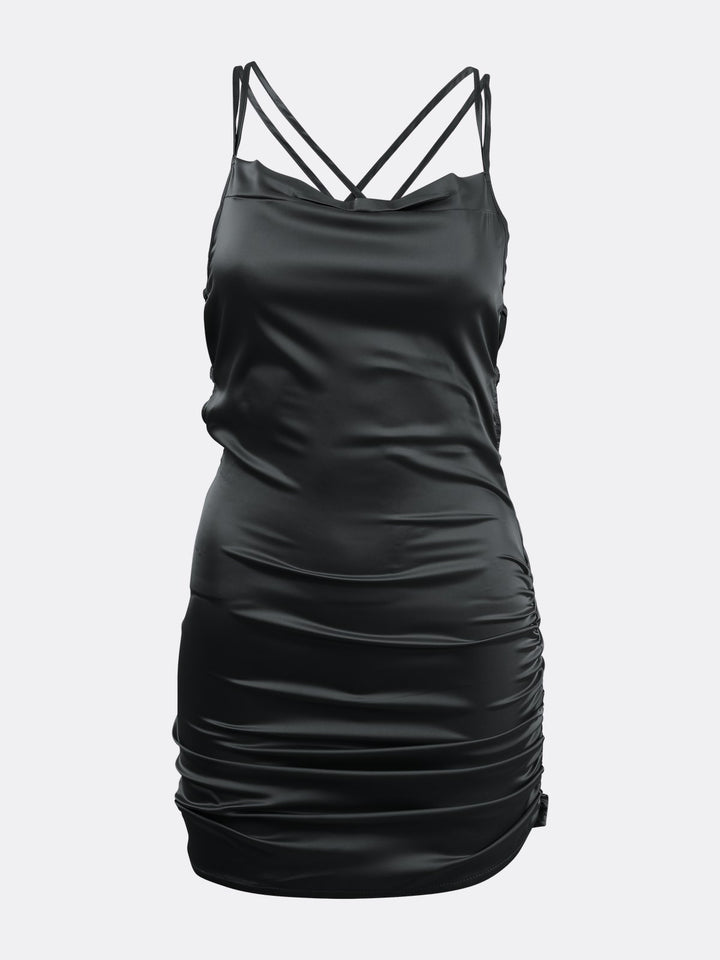 Strappy Mini Dress with Criss-Cross Back Black Ghost | Jolovies