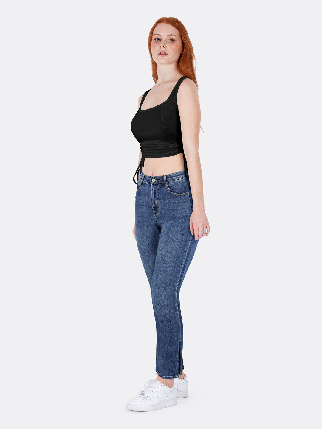 Strappy Top with Gathered Sides Black Side | Jolovies