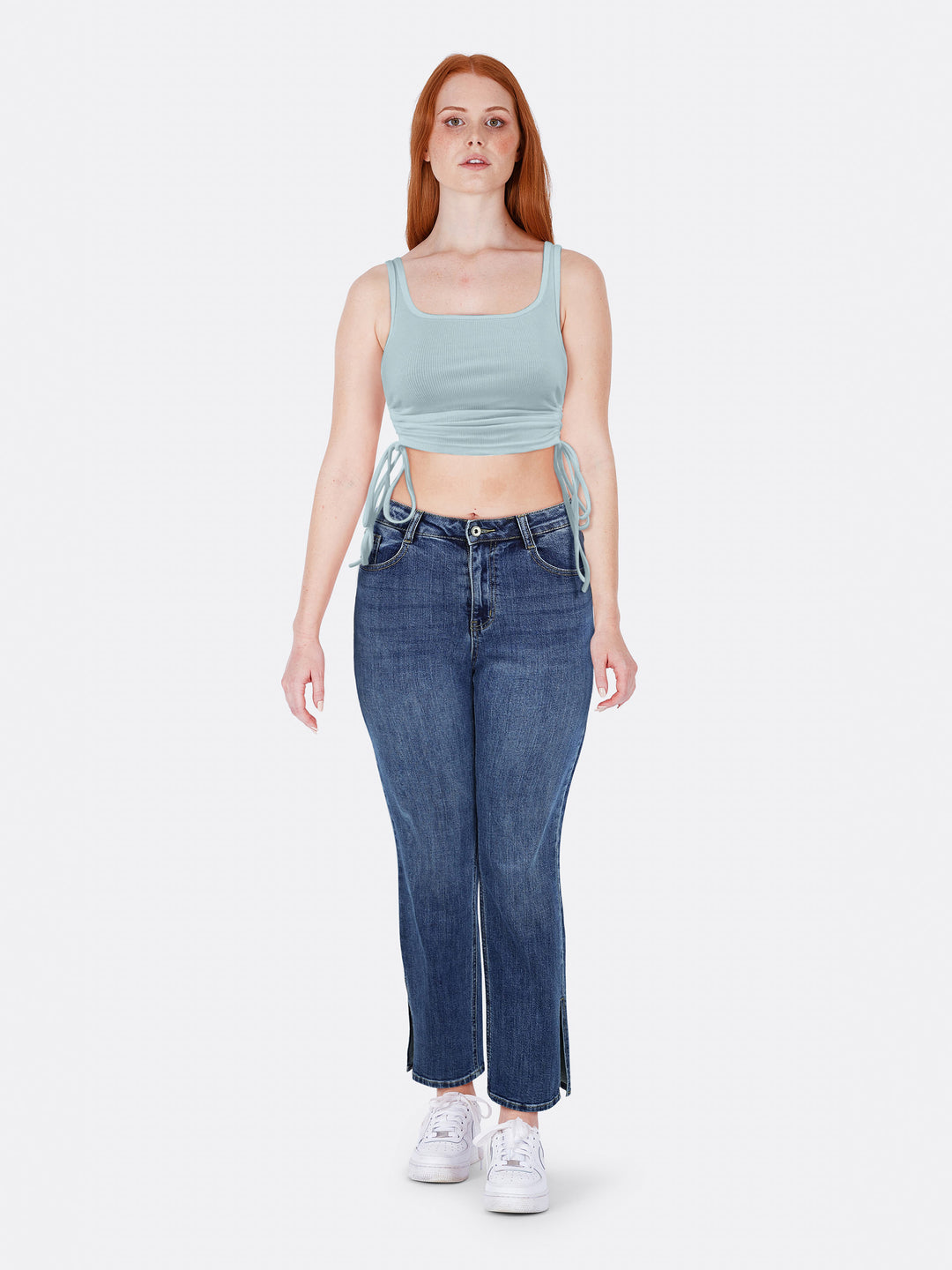 Strappy Top with Gathered Sides Blue Front | Jolovies
