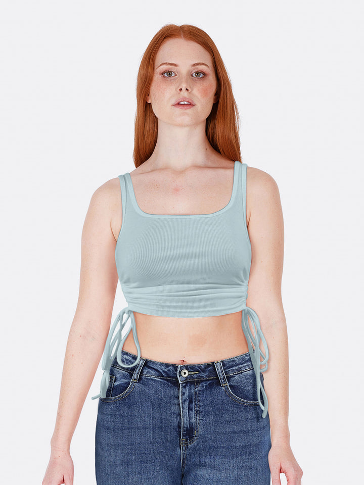 Strappy Top with Gathered Sides Blue Front Close | Jolovies
