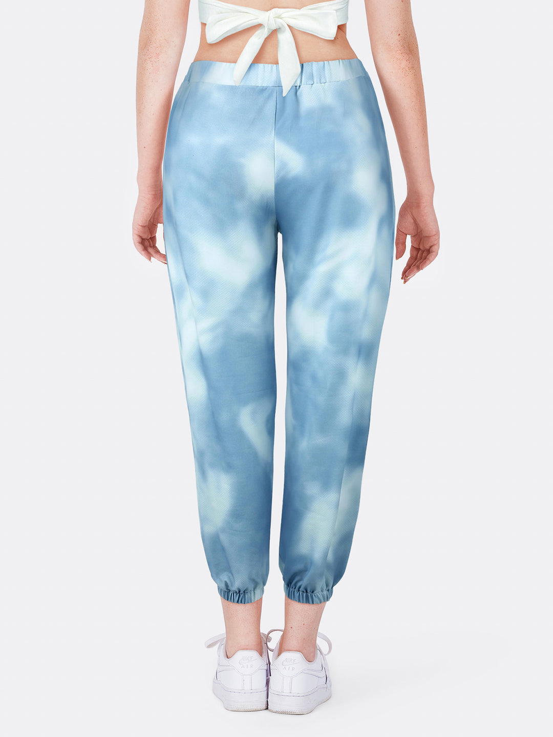 Tie-Dye High Waist Jogging Trousers Butterfly Printed Blue Back Front | Jolovies