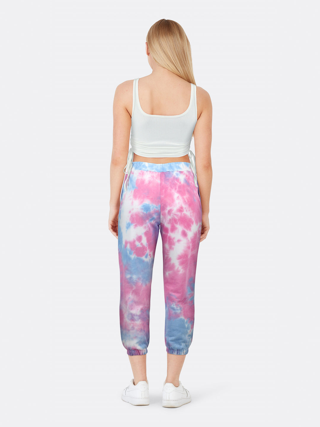Tie-Dye High Waist Jogging Trousers Butterfly Printed Pink Back | Jolovies
