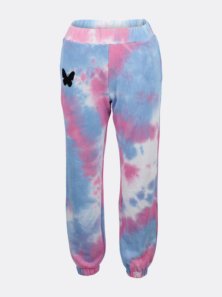 Tie-Dye High Waist Jogging Trousers Butterfly Printed Pink Ghost | Jolovies