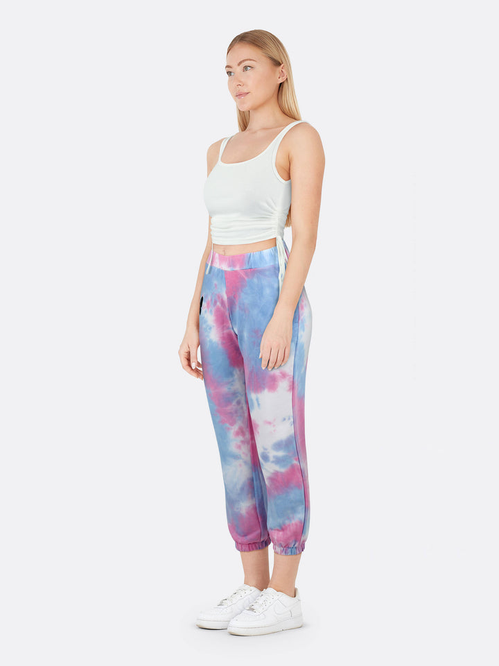 Tie-Dye High Waist Jogging Trousers Butterfly Printed Pink Side | Jolovies