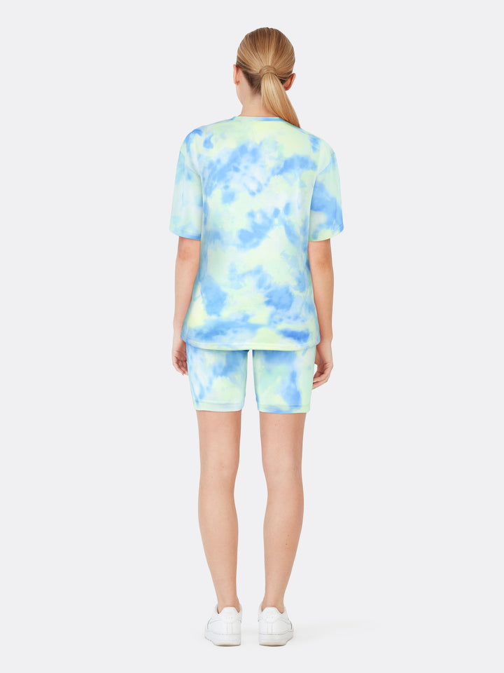 Tie Dye Loose Two-Piece Jogger Set Short Sleeve T-shirt and Shorts Blue Back | Jolovies