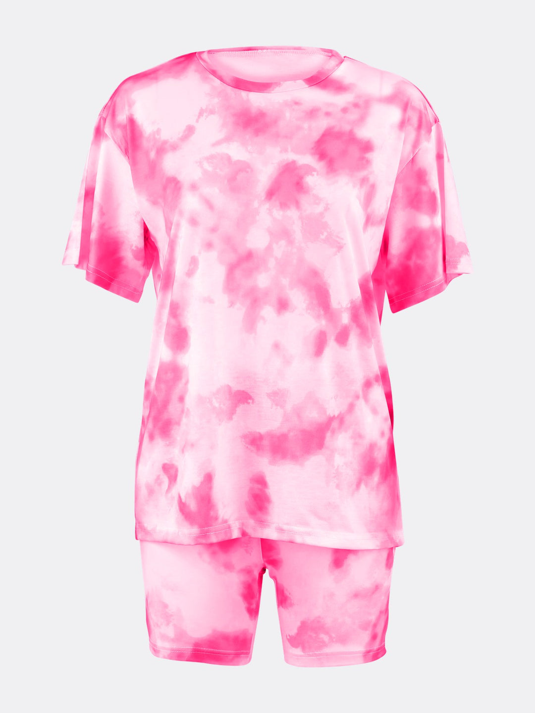 Tie Dye Loose Two-Piece Jogger Set Short Sleeve T-shirt and Shorts Pink Ghost | Jolovies